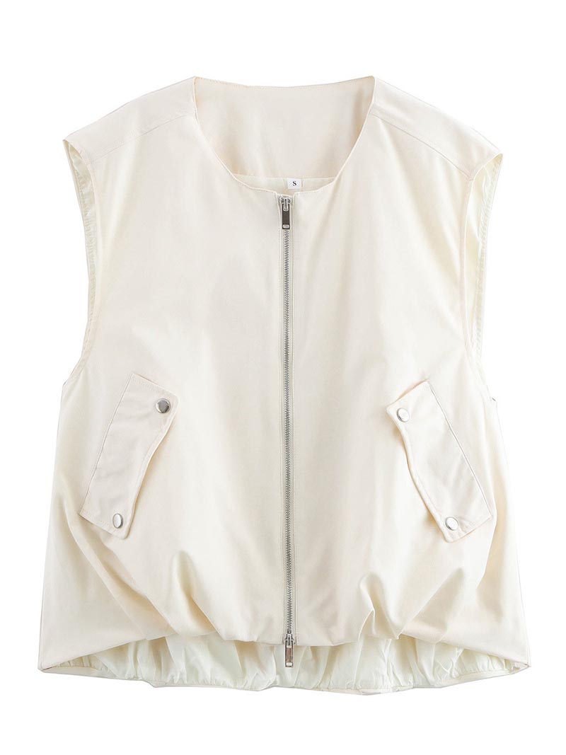 Sleeveless Pockets Zip-Up Vest