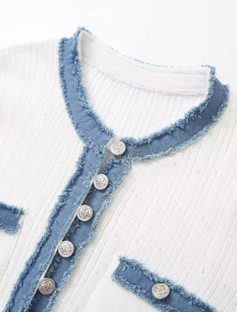 Denim Patchwork Knit Bodycon Maxi Dress