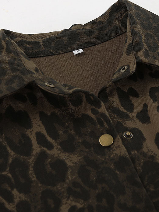 Leopard Print Collared Long Sleeve Jacket