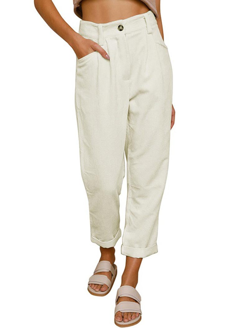 Corduroy High-Waist Tapered Pants