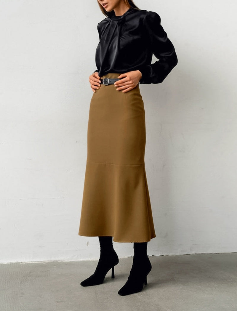High-Waisted Fishtail Midi Skirt