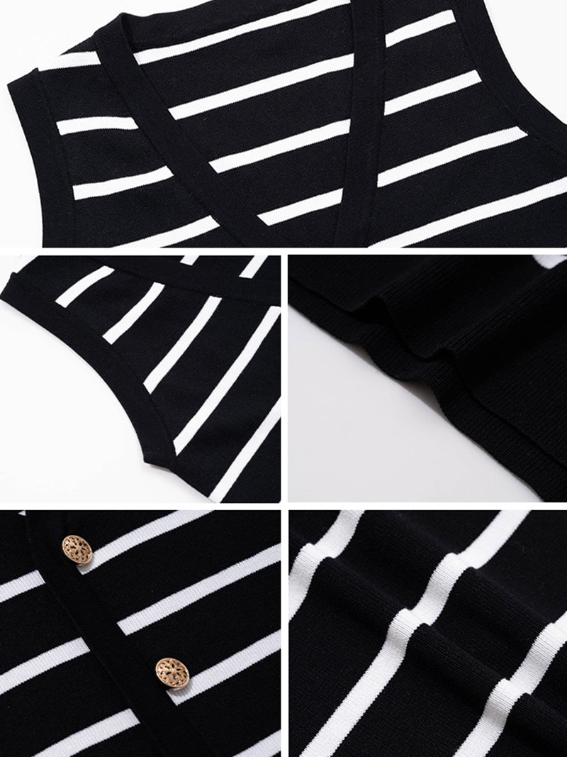 Striped Button-Up Sleeveless Sweater