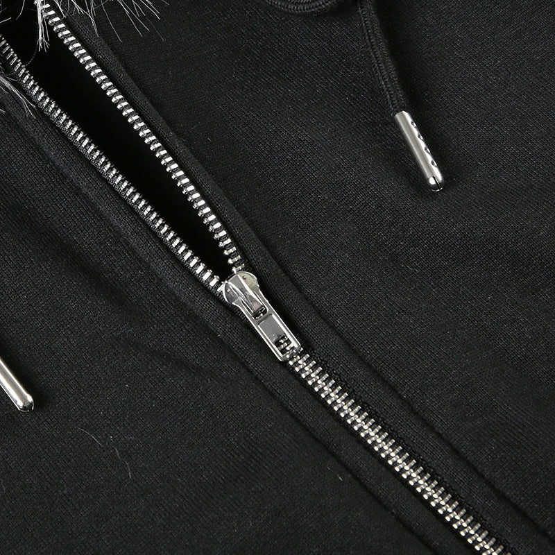 Hooded Fuzzy Patchwork Jacket