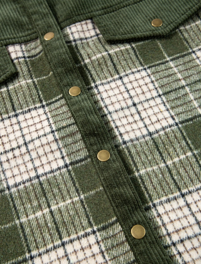 Plaid Color-Blocked Shirt Jacket