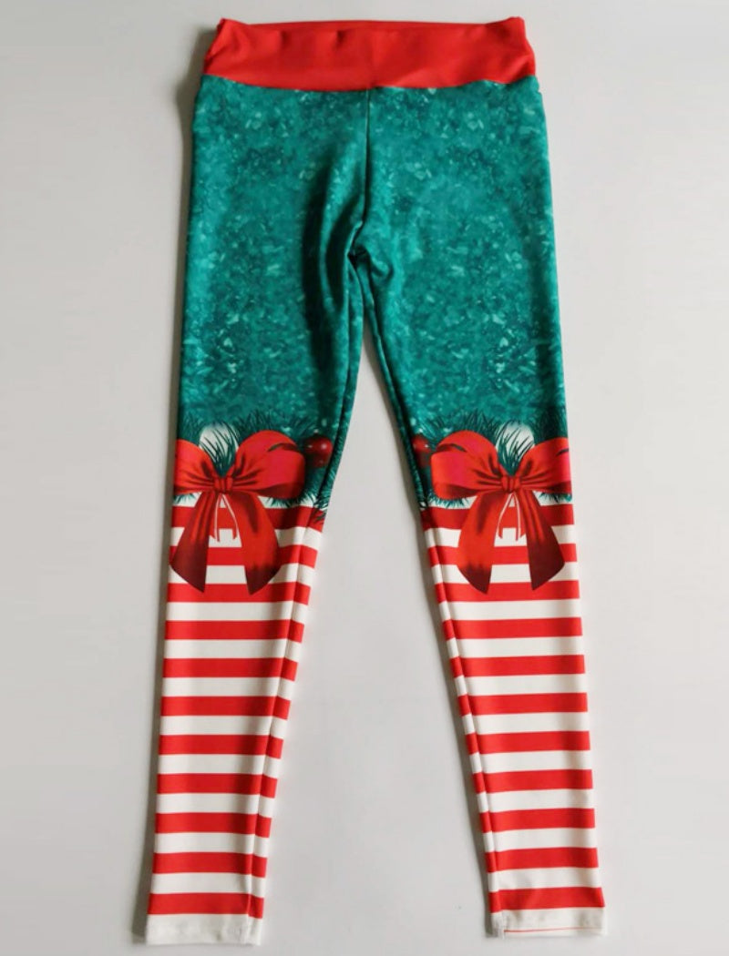 Festive Striped Holiday Leggings