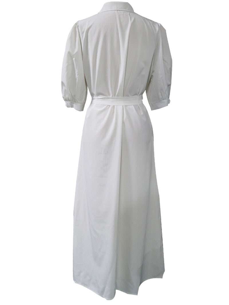 Puff Sleeve Belted Maxi Dress