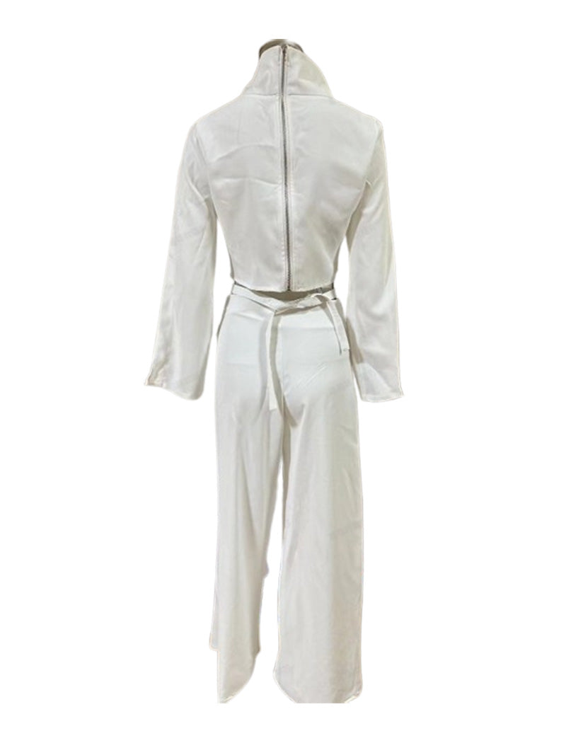 High Neck Crop Top and Wide Leg Pants Set