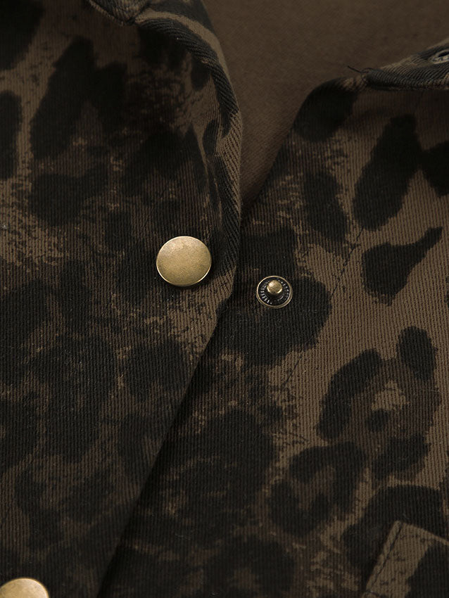 Leopard Print Collared Long Sleeve Jacket