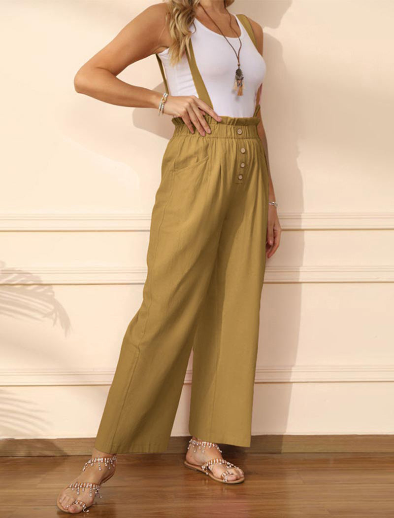 Wide-Leg High-Rise Suspender Pants