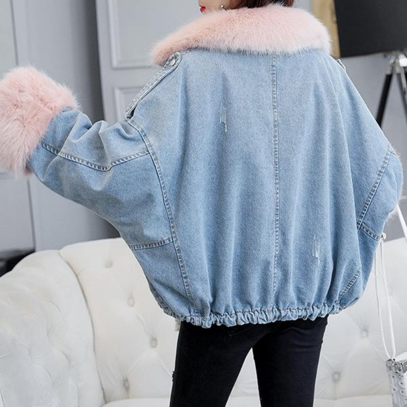 Faux Fur Trimmed Denim Jacket