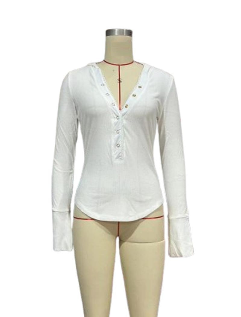 Ribbed V-Neck Henley Top