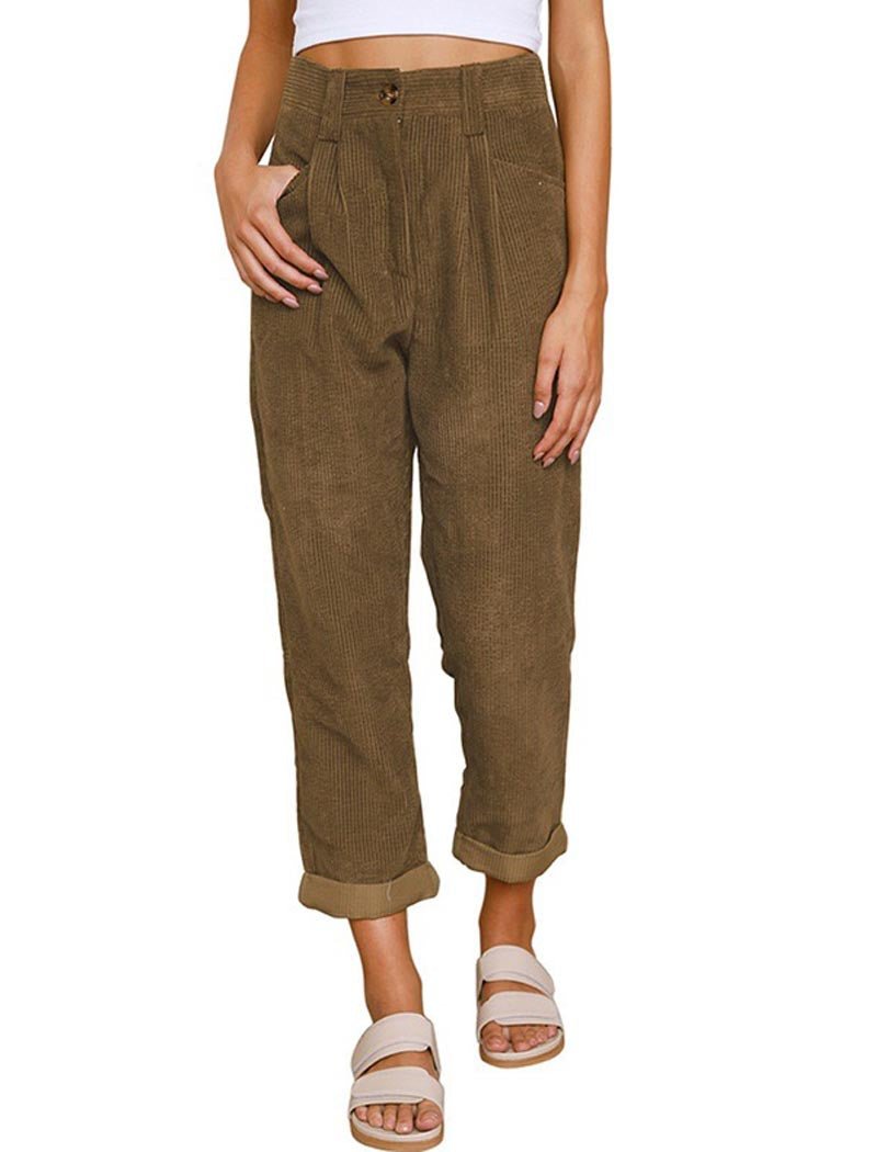 Corduroy High-Waist Tapered Pants