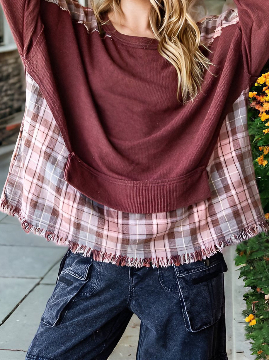 Plaid Patchwork Layered Pullover
