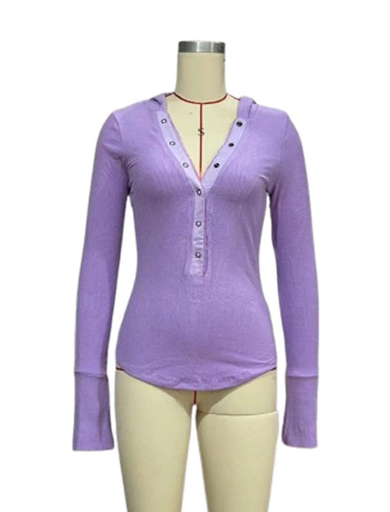 Ribbed V-Neck Henley Top