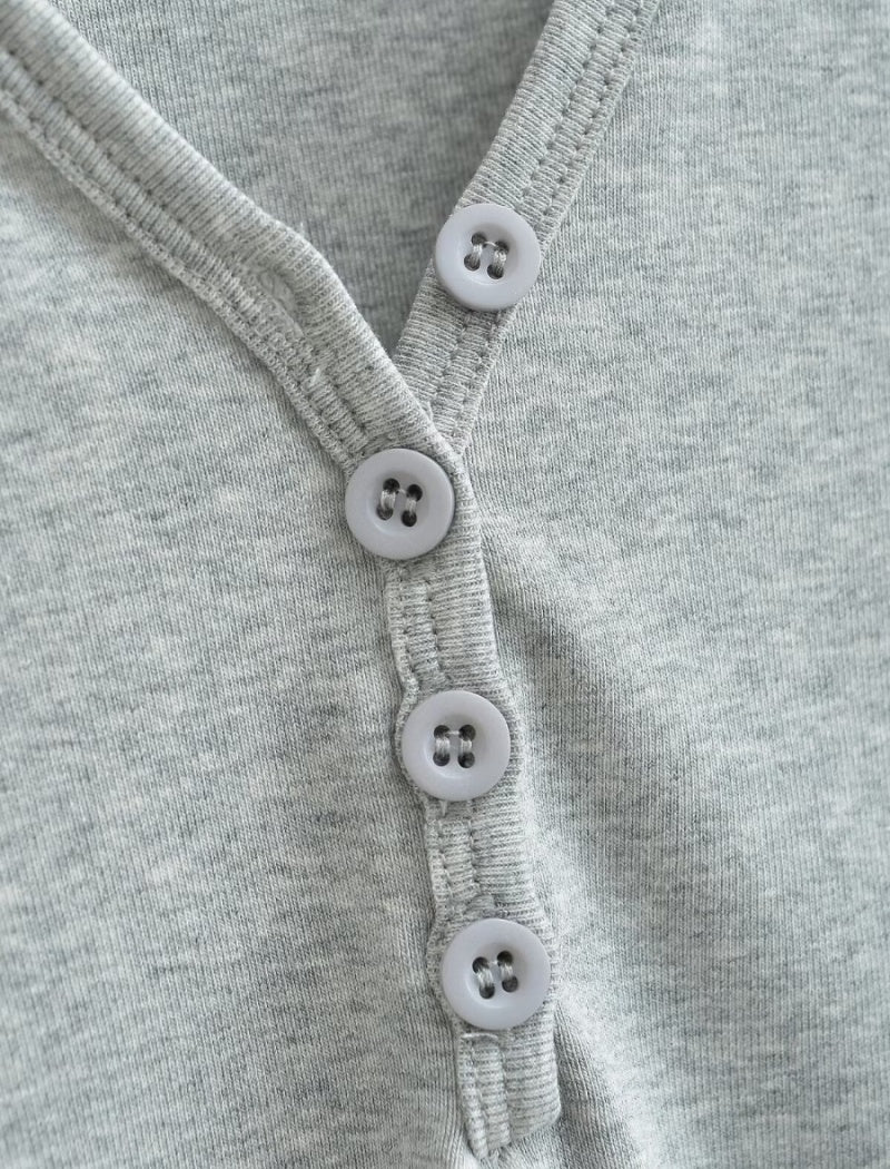 V-Neck Buttoned Short Sleeve Tee