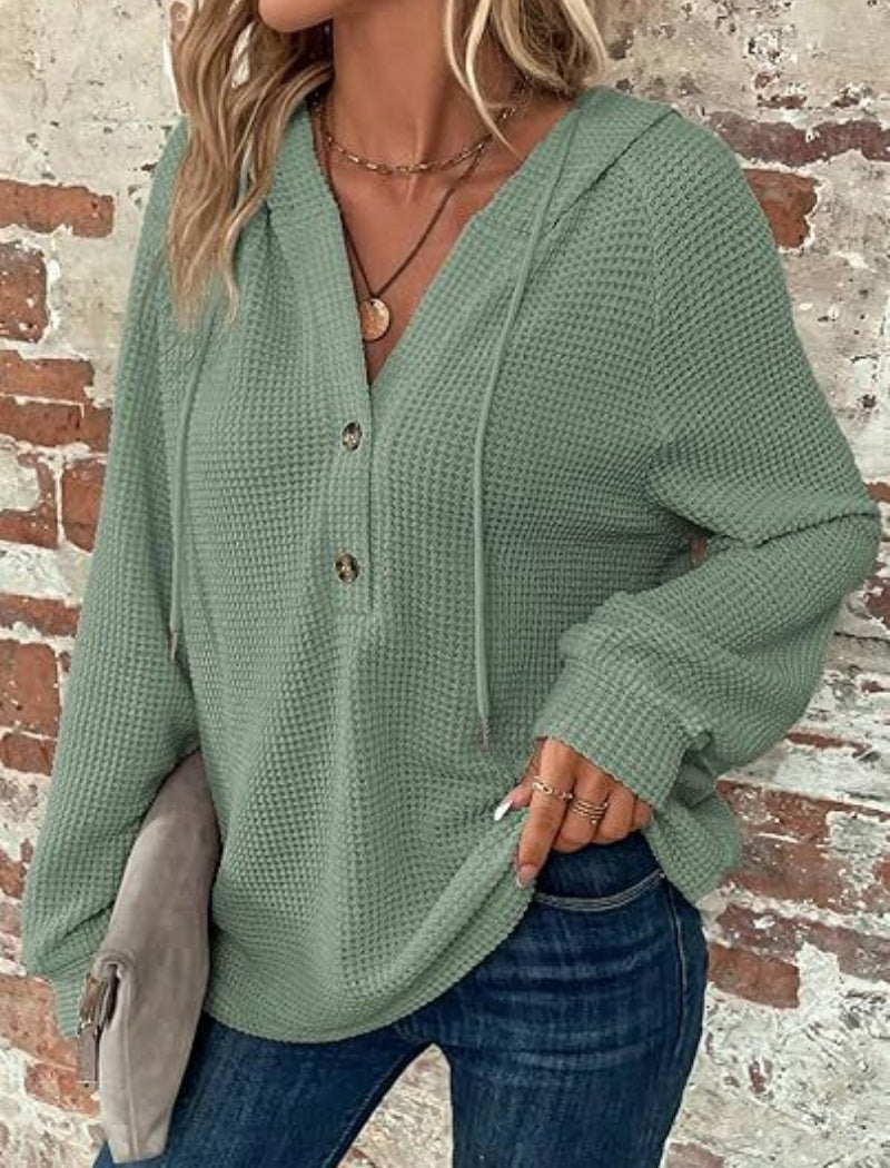 Button-Up Waffle Knit Hoodie