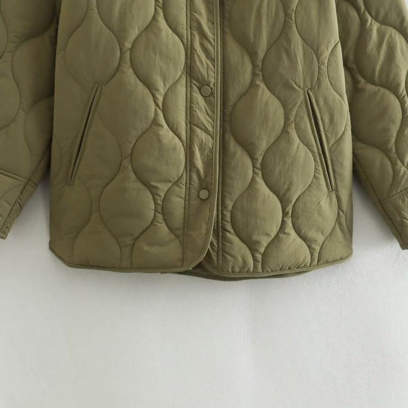 Oversized Quilted Jacket with Button Closure