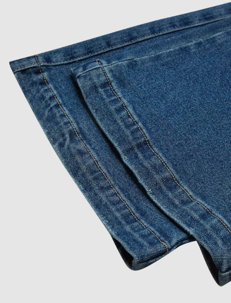 Mid-Rise Pleated Wide-Leg Denim Pants