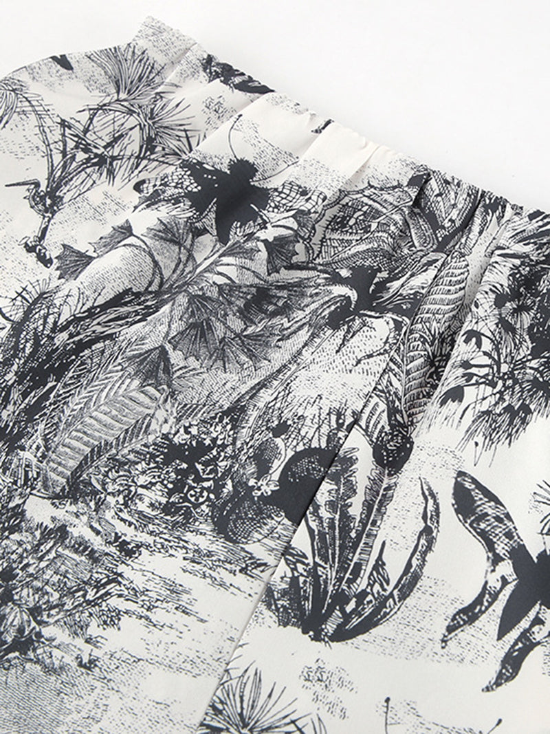 Botanical Print Button-Up and Shorts Set