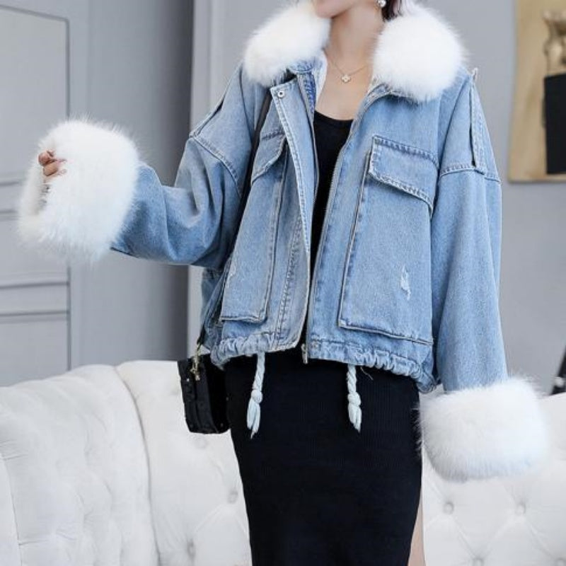Faux Fur Trimmed Denim Jacket
