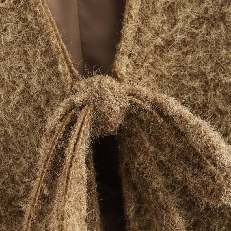 Tie-Waist Knit Long Sleeve Coat