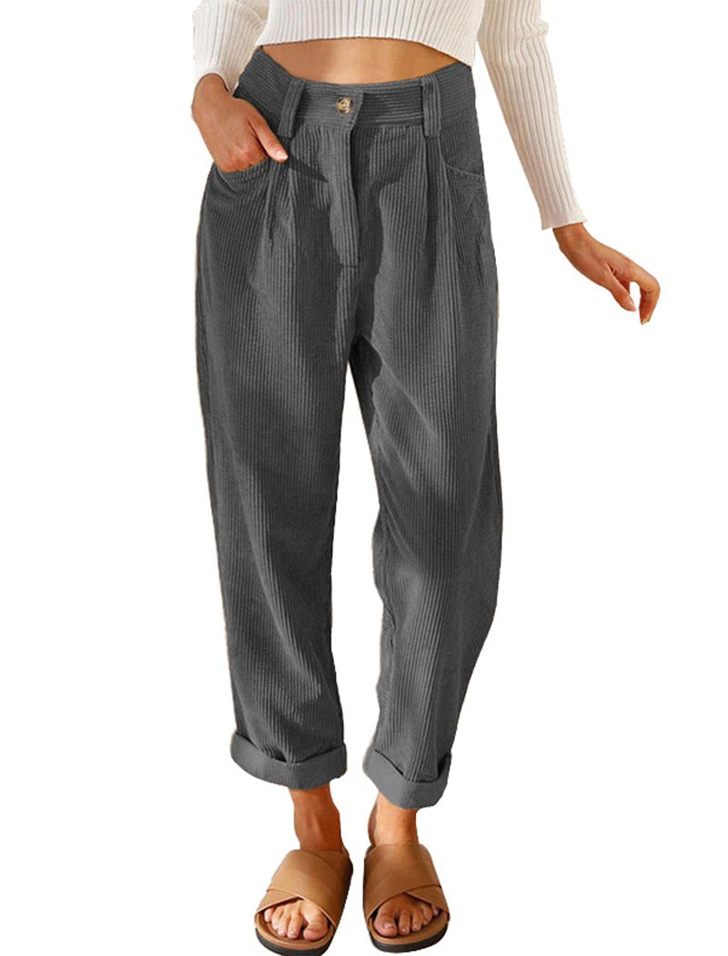 Corduroy High-Waist Tapered Pants