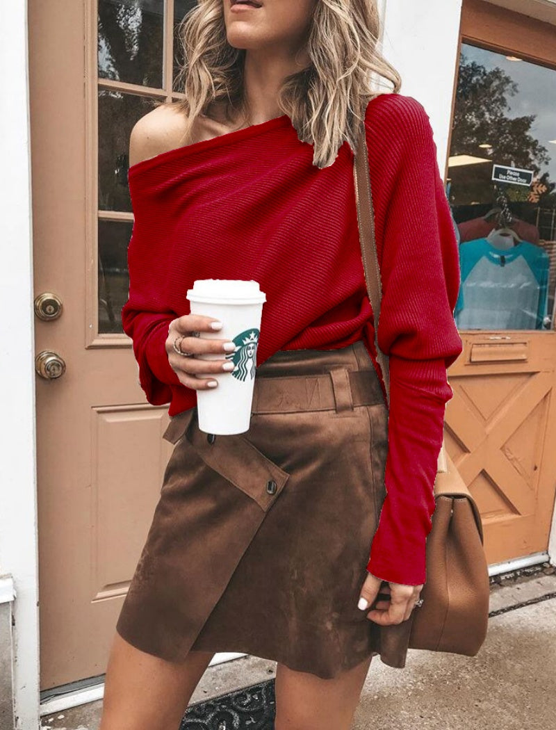 Off Shoulder Ribbed Knit Top