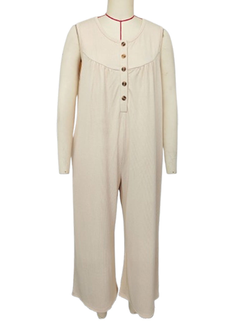 Button-Front Wide-Leg Sleeveless Jumpsuit