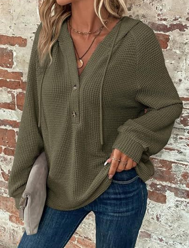 Button-Up Waffle Knit Hoodie
