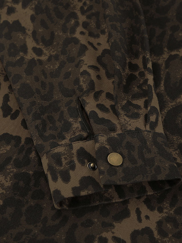 Leopard Print Collared Long Sleeve Jacket