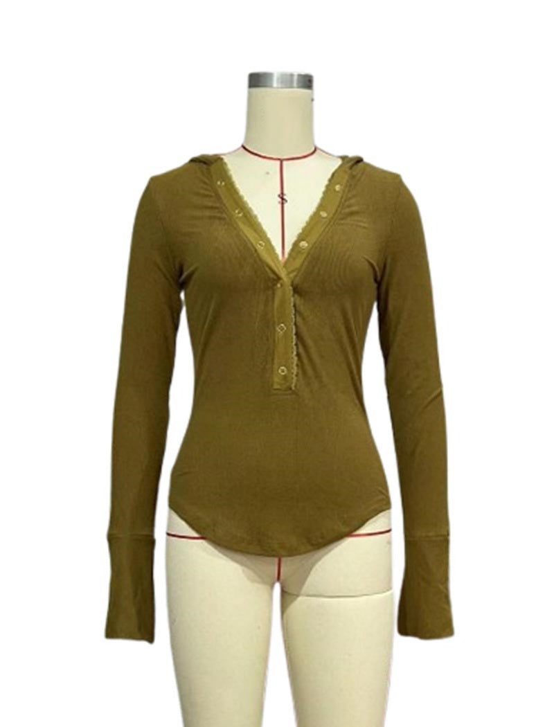 Ribbed V-Neck Henley Top