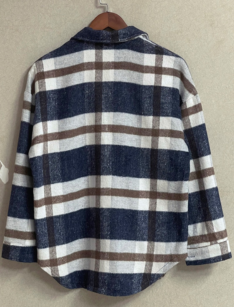 Notch Collar Loose Checkered Coat