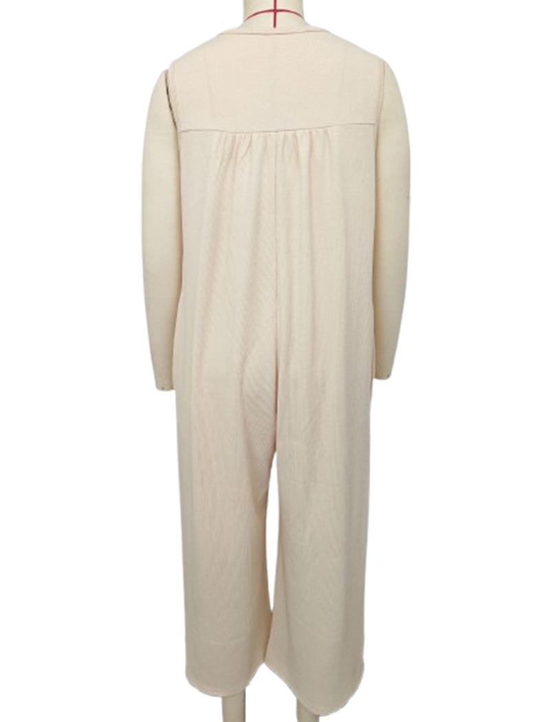Button-Front Wide-Leg Sleeveless Jumpsuit