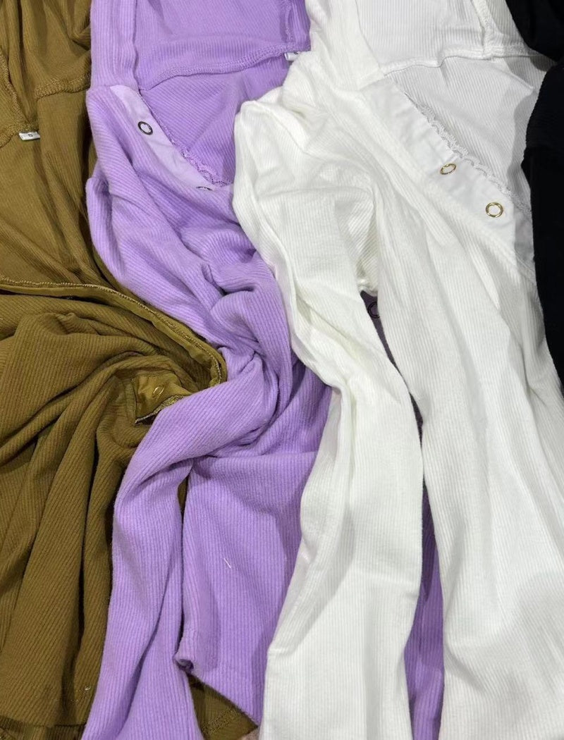 Ribbed V-Neck Henley Top