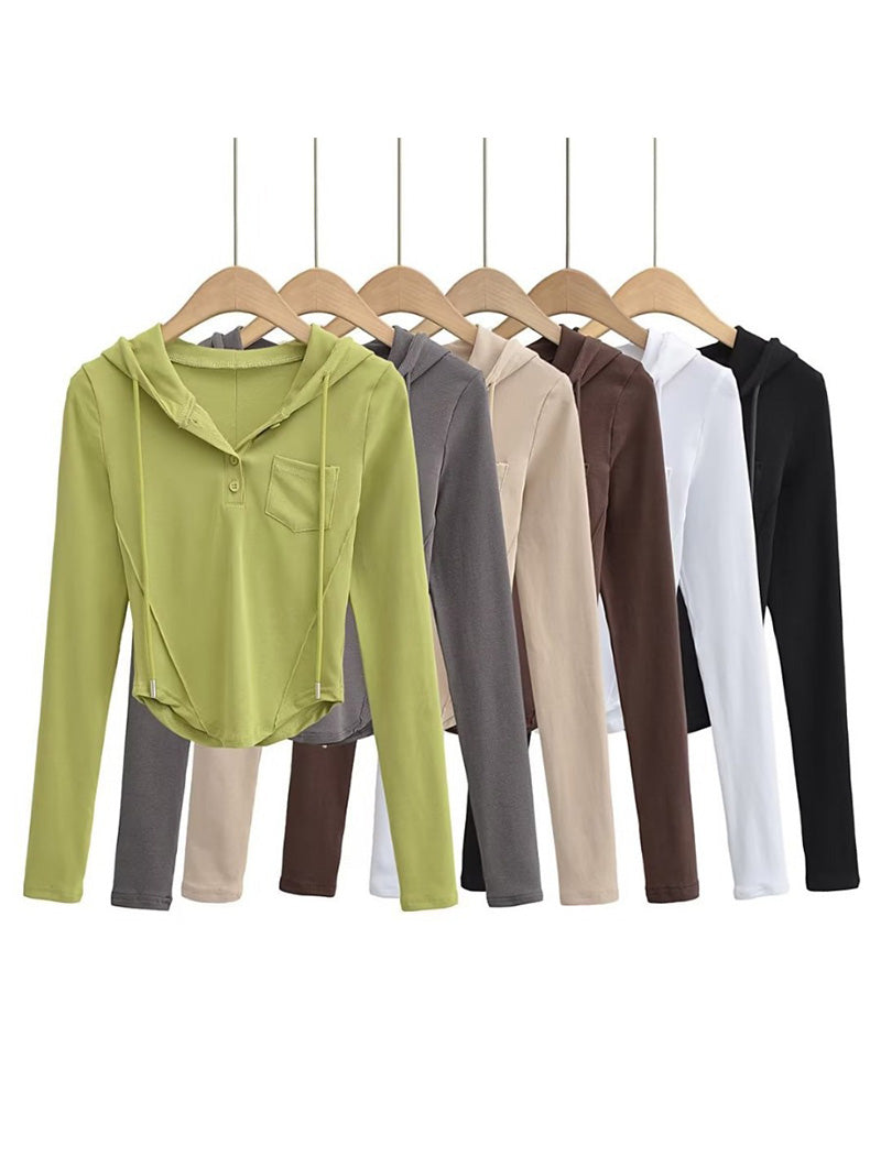 Buttoned Cropped Hoodie