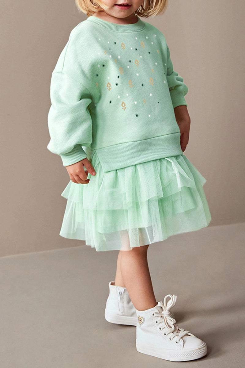 Snow Print Tulle Layered Dress (Kids)