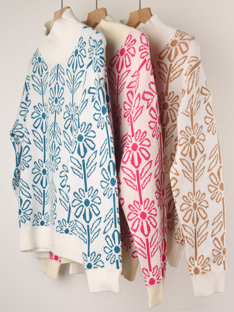 Floral Mock Neck Sweater