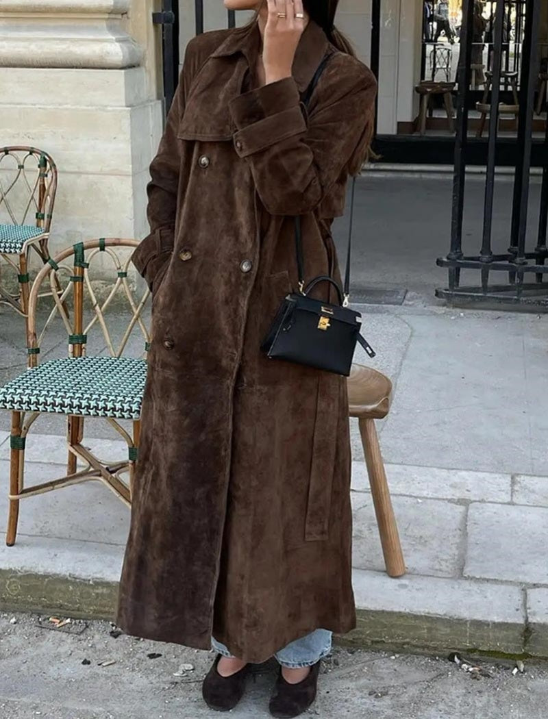 Suede Trench Coat with Tie Waist