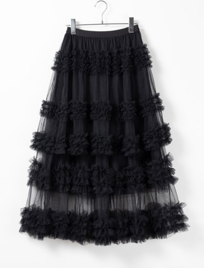Layered Ruffle Tulle Maxi Skirt