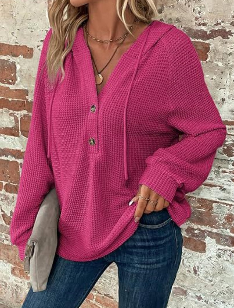 Button-Up Waffle Knit Hoodie