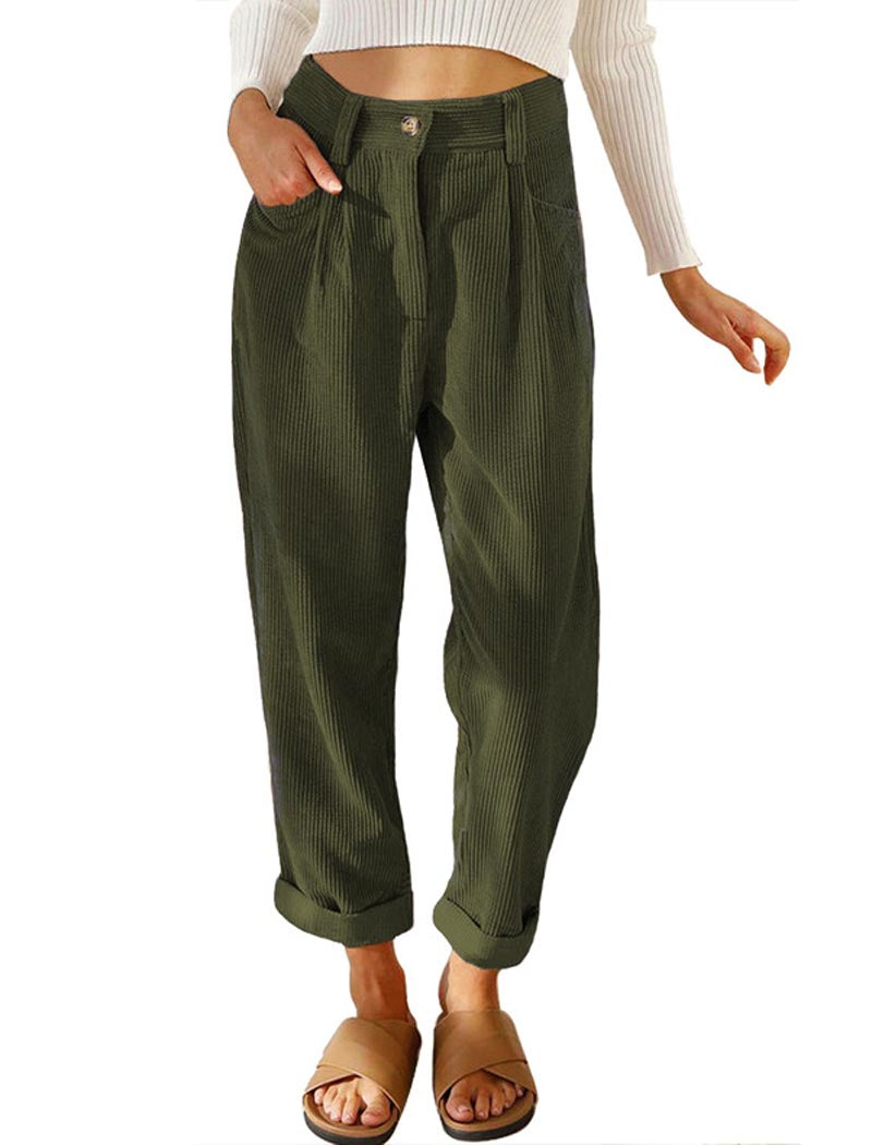 Corduroy High-Waist Tapered Pants