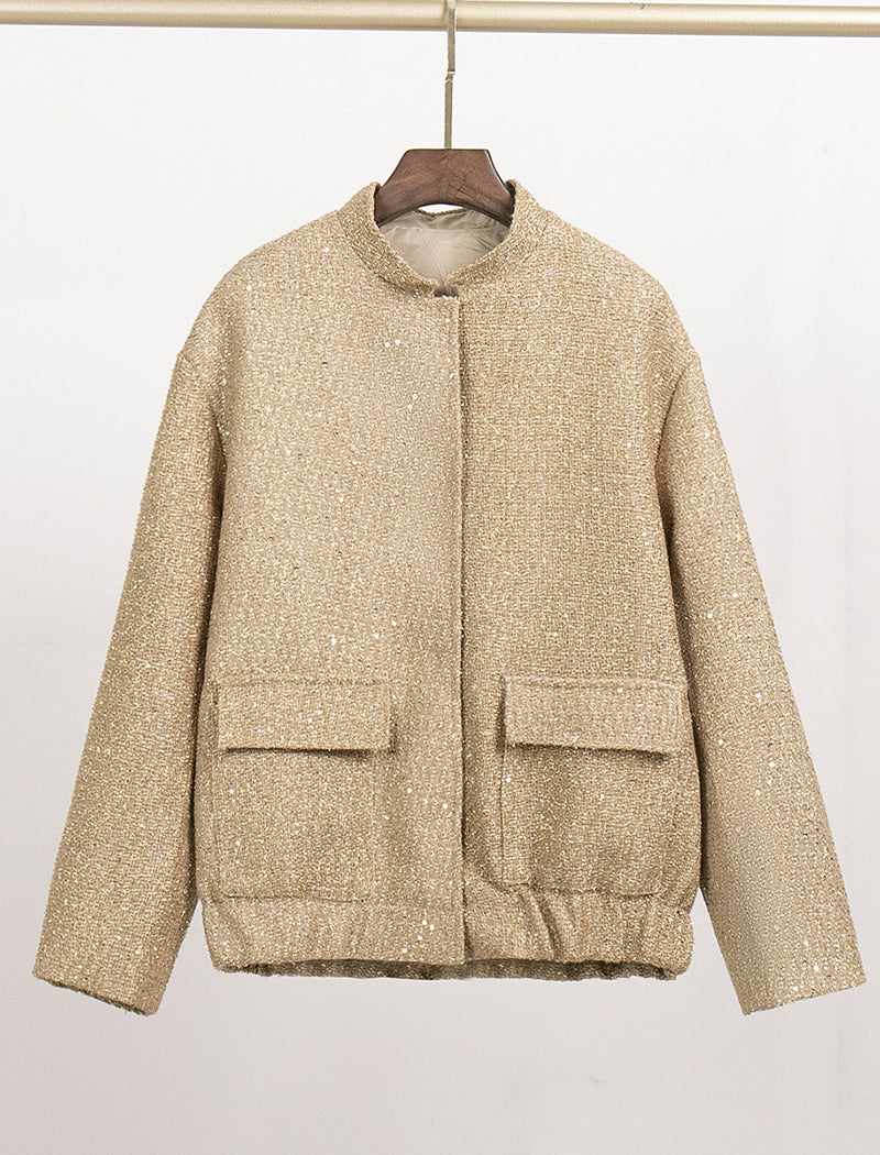 Sequin Stand-Collar Loose Jacket