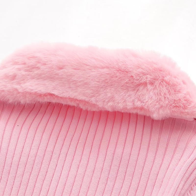 Fur-Trimmed Ribbed Cropped Jacket