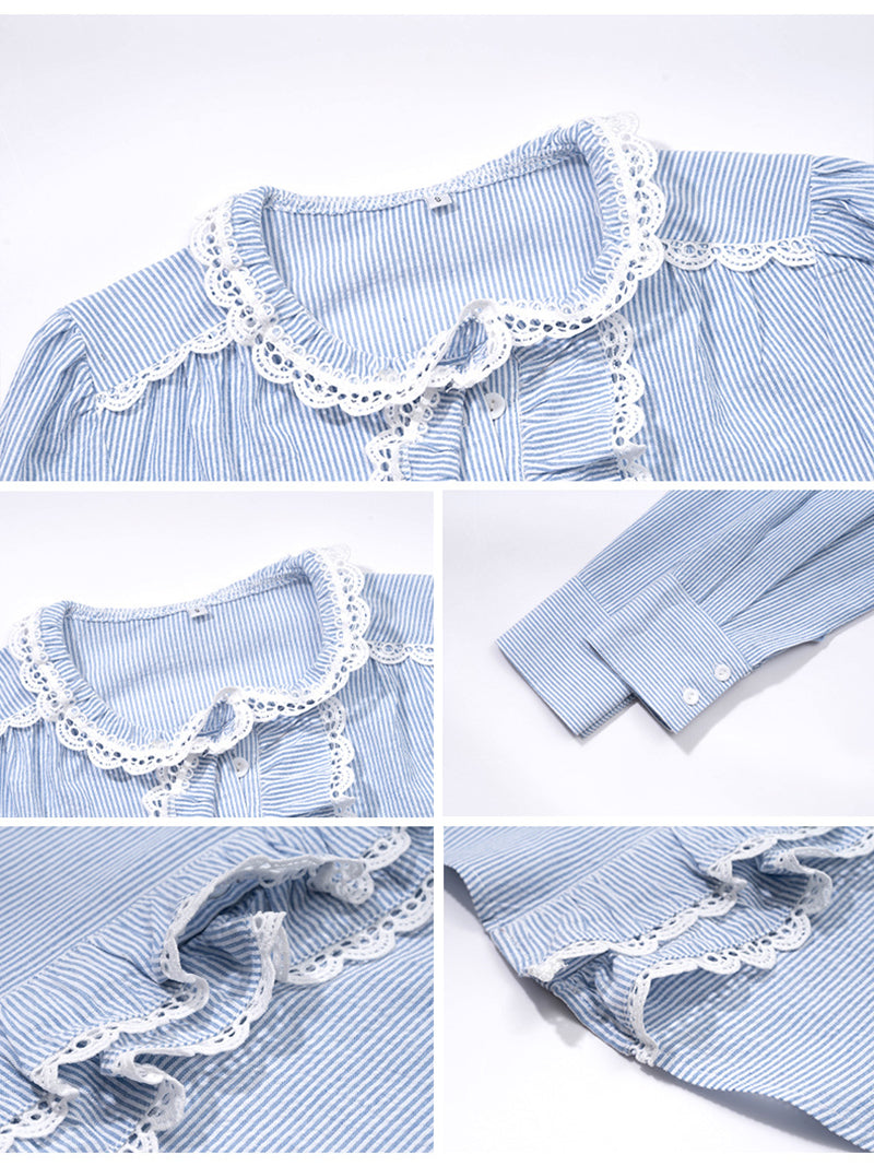 Ruffled Stripe Button-Up Blouse