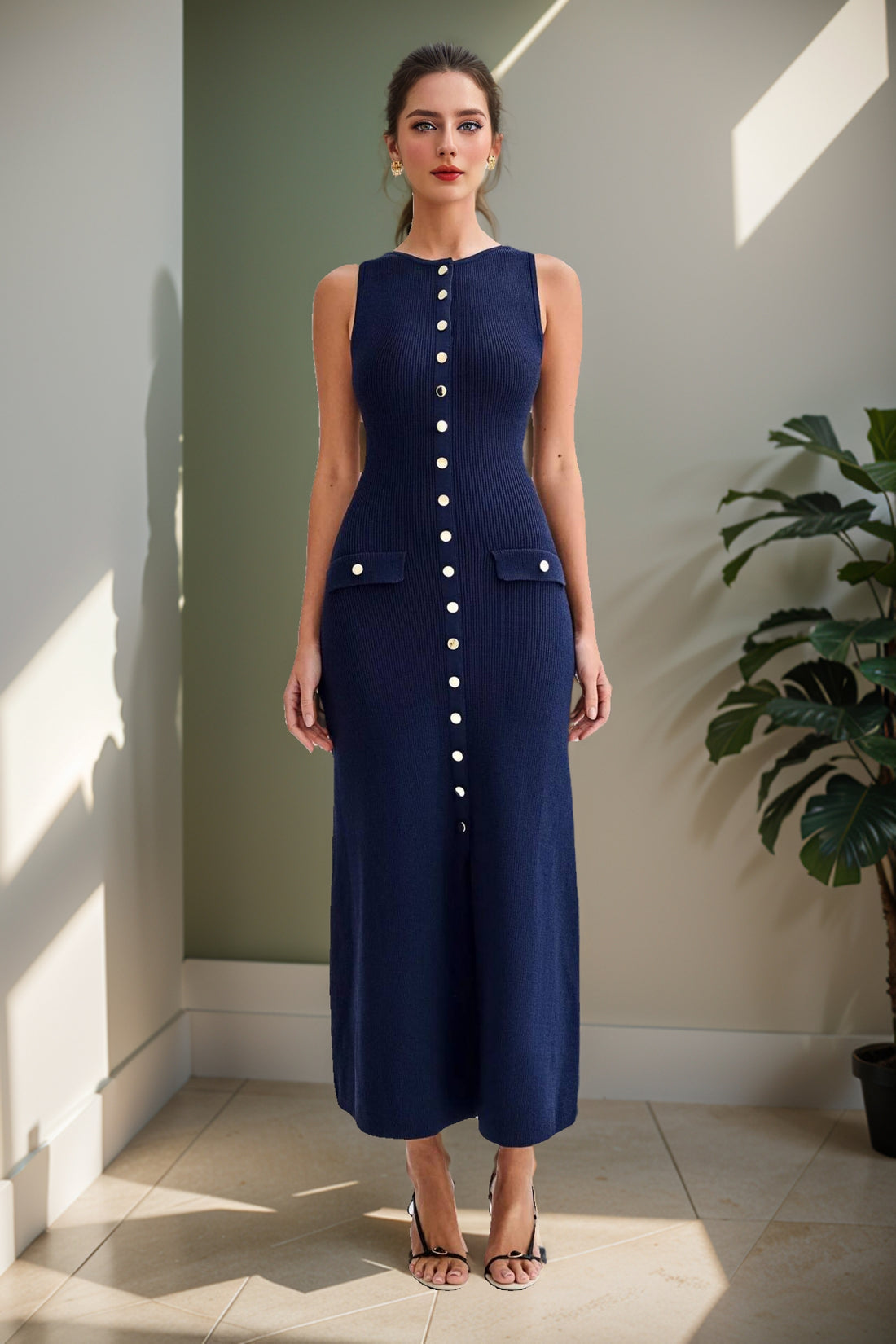 Button-Up Knit Maxi Dress