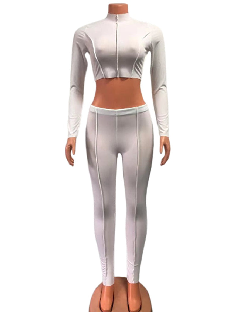 High-Neck Long-Sleeve Crop Top and Leggings Set