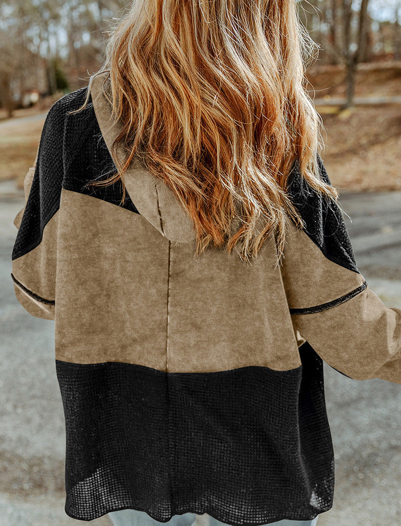 Colorblock Textured Zip-Up Hoodie