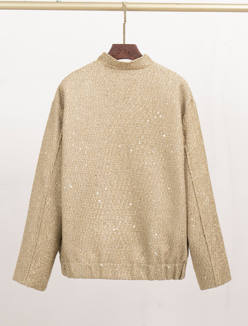 Sequin Stand-Collar Loose Jacket