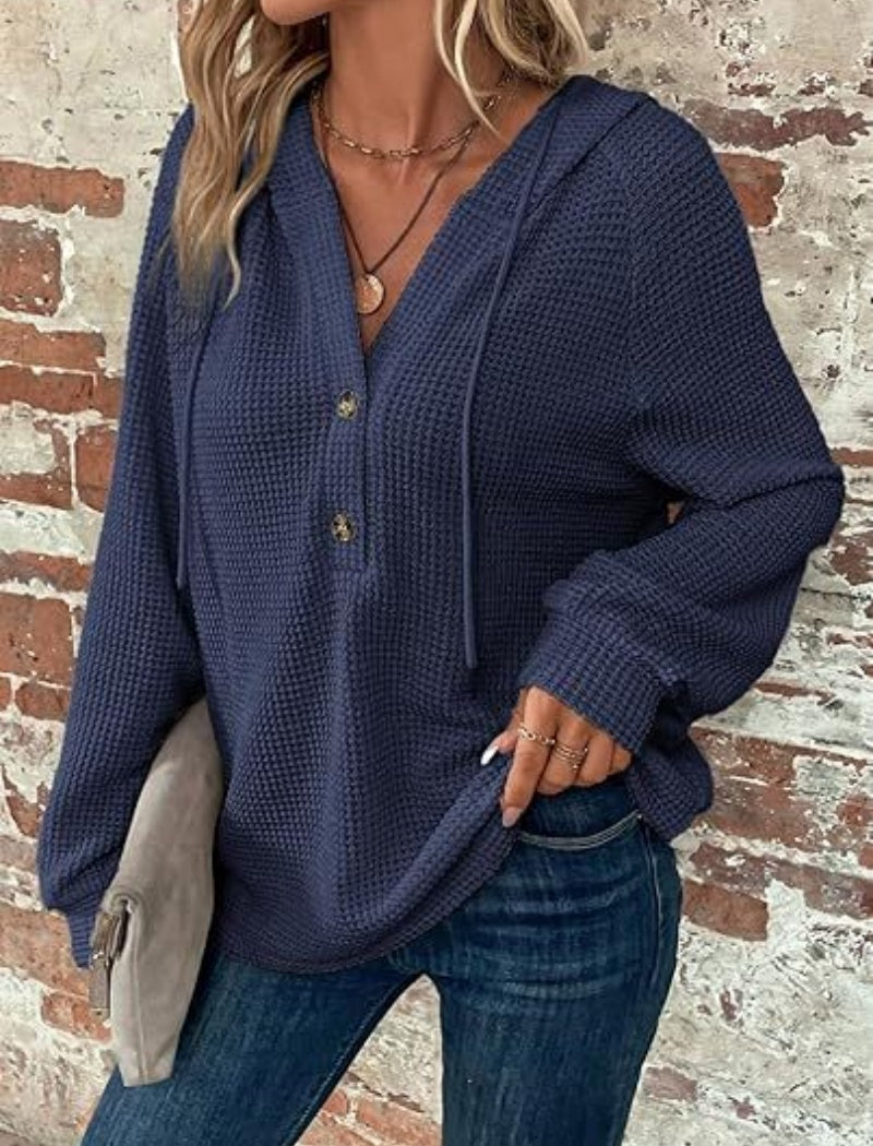 Button-Up Waffle Knit Hoodie