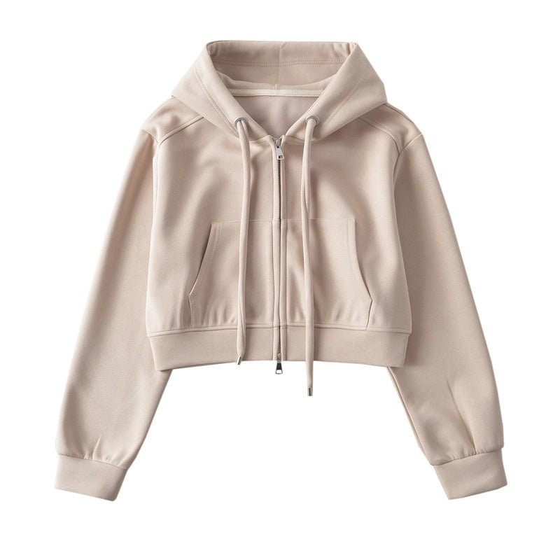 Cropped Zip-Up Hoodie with Drawstrings